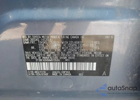 2010 Toyota Rav4 from USA, damaged, VIN 2T3BF4DV8AW079564